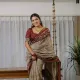 CREAM AND MAROON KALAMKARI
