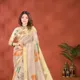 Beige with green & orange floral print__Kiran Saree