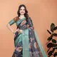Midnight Blue with peach floral print__Kiran Saree