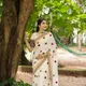 MA- White Saree Red And Green Round__Joliza Fashion