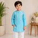 Aqua Blue / Sky Blue with Silver Stripes and Gold Detailing, paired with White Pants.__Nature Nook Kids