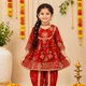 Red with Gold Floral Print & Beige Lace Detailing__Nature Nook Kids