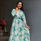 Teal Green with White Floral Print__Abhivani