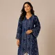 Deep Navy Blue with White and Mustard Print