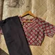 Saree Colour: Solid Black & Blouse Colour: Red Base with Black and Off-White Geometric Print__Akshya Marketing And Consulting