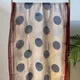 Off-White/Natural Beige base with Indigo Blue dots and Deep Maroon framing