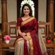Beige creem with red pallu__Deeksha Cotton