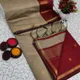 Beige creem with red pallu__Deeksha Cotton
