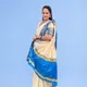 Beige with Blue border __Deeksha Cotton