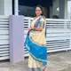 Beige with Blue border __Deeksha Cotton