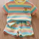 Aqua Blue + Peach + Yellow Multicolor Stripes