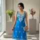 Azure Blue Rayon Lucknowi Chikankari Embroidered Kurti with Plazzo Set- Perfect Office & Casual Wear__Kapila Fashion & Lifestyle