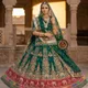 Green with golden embroidery and red border__ZARIZEST