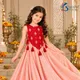 Peach Pink Gown with Ruby Red Koti Jacket