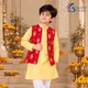 Yellow Kurta, Ruby Red Jacket and White Pants