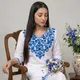 White with Blue Embroidery
