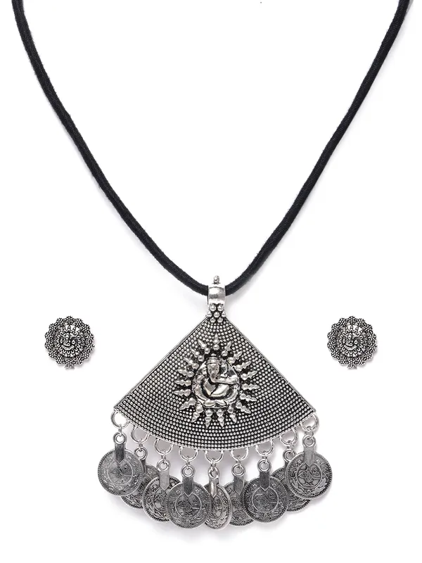 Oxidized_Black_Silver-Plated_Triangle_Ganpati_String_Jewellery_Set__Binni's Wardrobe