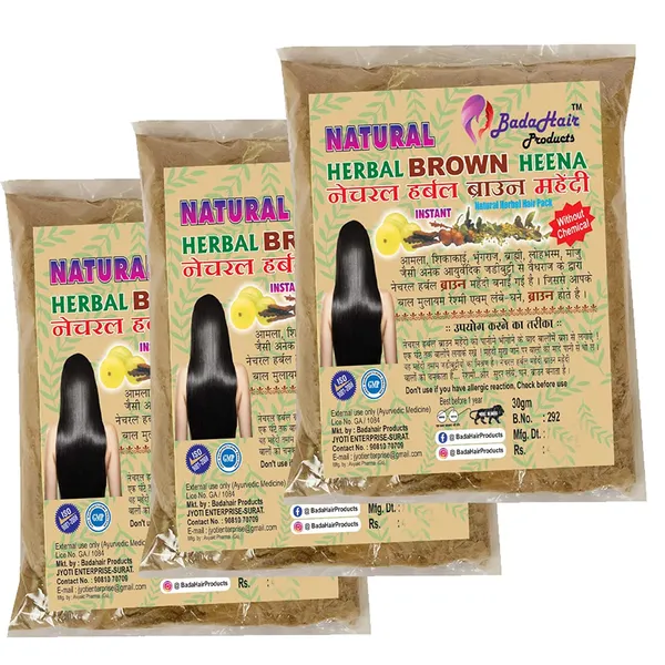 BadaHair Natural Herbal Organic Henna Mehendi Hair Powder Pack for Special  Ammonia Free| Henna Hair Colour Powder| Use Men, Women Natural - Brown (30  Gram Each, 3) Price in India - Buy