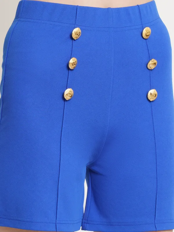 Popwings_Royal_Blue_Mid-Rise_Front_Button_Women_Shorts__POPWINGS