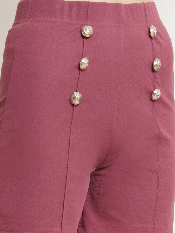Popwings_Dusty_Pink_Mid-Rise_Front_Button_Women_Shorts__POPWINGS