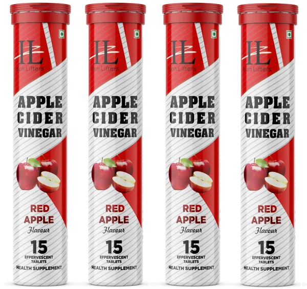 IRON_LIFTERS_Apple_Cider_Vinegar_Effervescent_Tablets_with_vitamin_B12_|Pack_of_4_(_Red_Apple_Flavor_)__Ironlifters