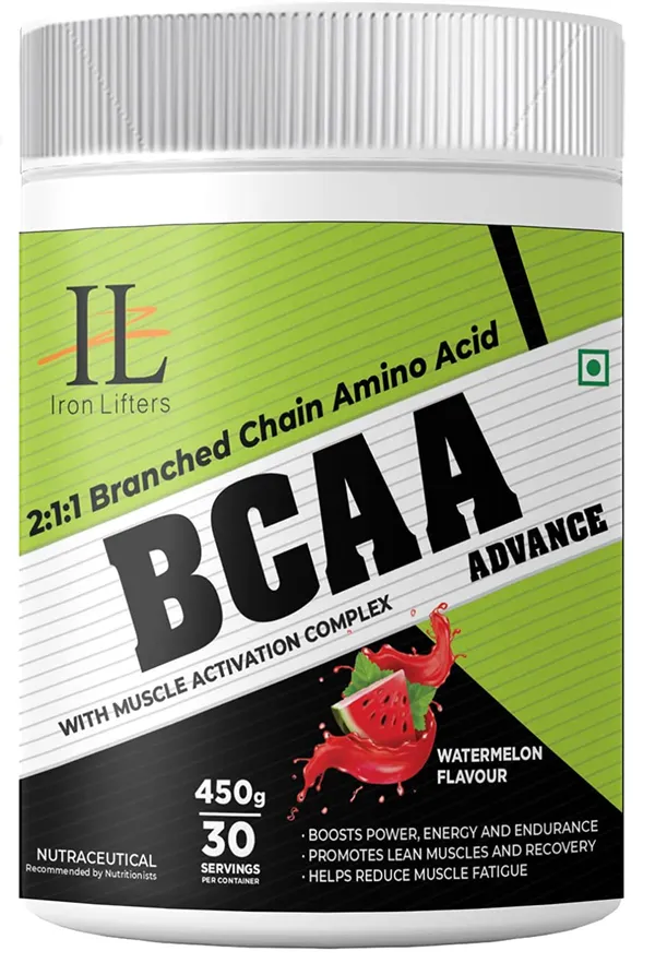 IRON_LIFTERS_BCAA_Advance_Supplement_Workout_Powder_For_Boost_Energy_(30_Servings,_450_GM,_Watermelon_Flavor)__Ironlifters