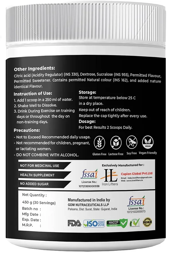 IRON_LIFTERS_BCAA_Advance_Supplement_Workout_Powder_For_Boost_Energy_(30_Servings,_450_GM,_Pineapple_Flavor)__Ironlifters