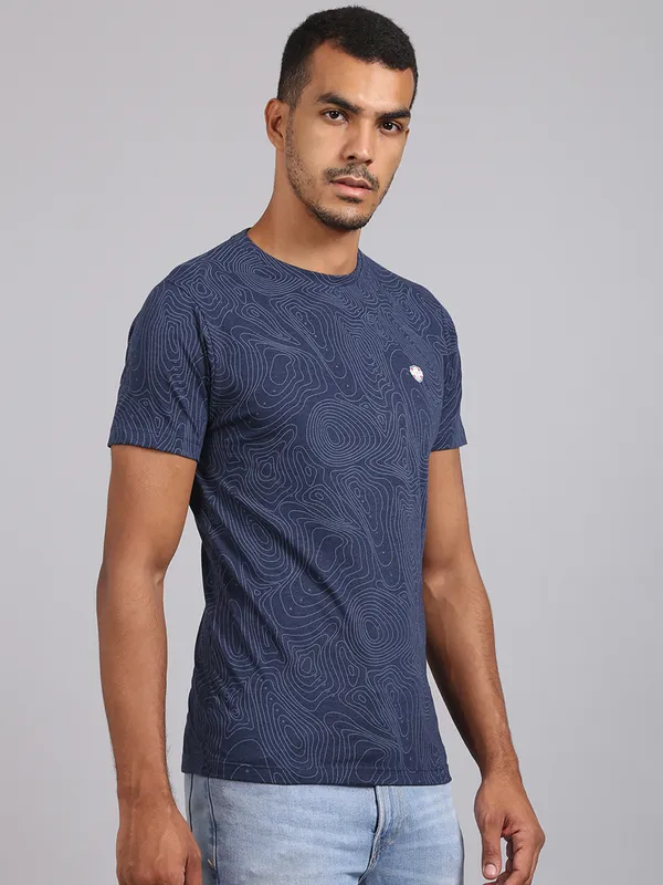 All_Over_Printed_Round_Neck_Cotton_Blue_T-Shirt__VENITIAN