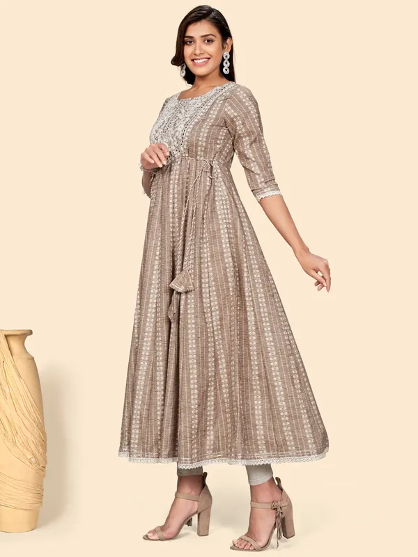 Women'S_Embroidered_Anarkali_Cotton_Blend_Light_Brown_Stitched_Dress(VF-KU-1581)__Vbuyz