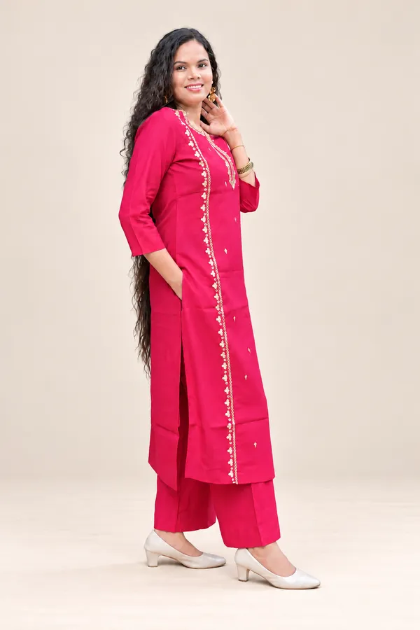 Magenta_Pink_Embroidered_Kurta_with_Wide-Leg_Palazzo_Set_for_Women