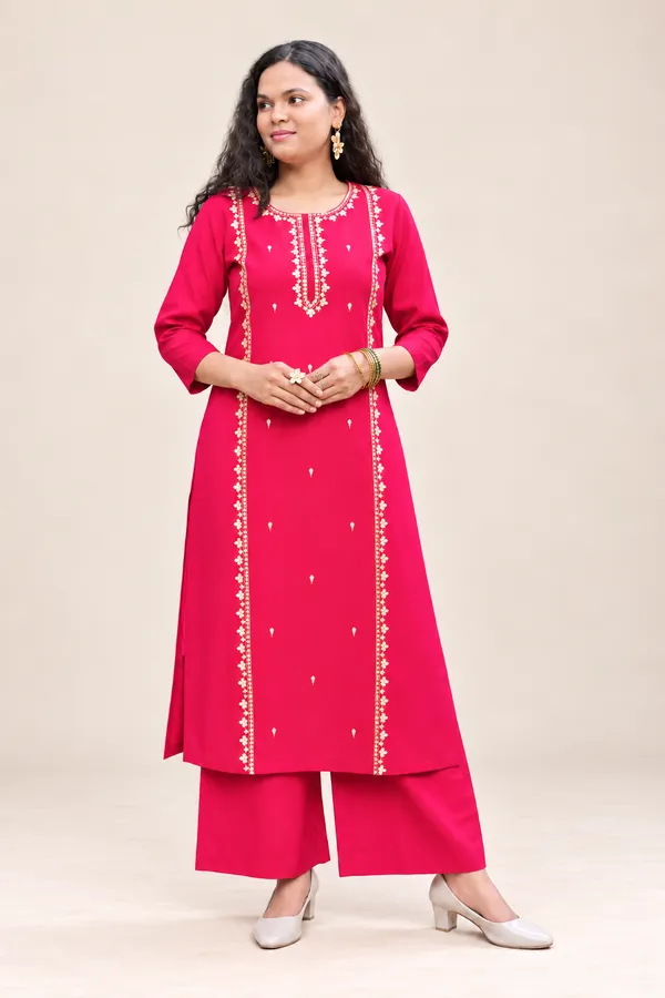 Magenta_Pink_Embroidered_Kurta_with_Wide-Leg_Palazzo_Set_for_Women